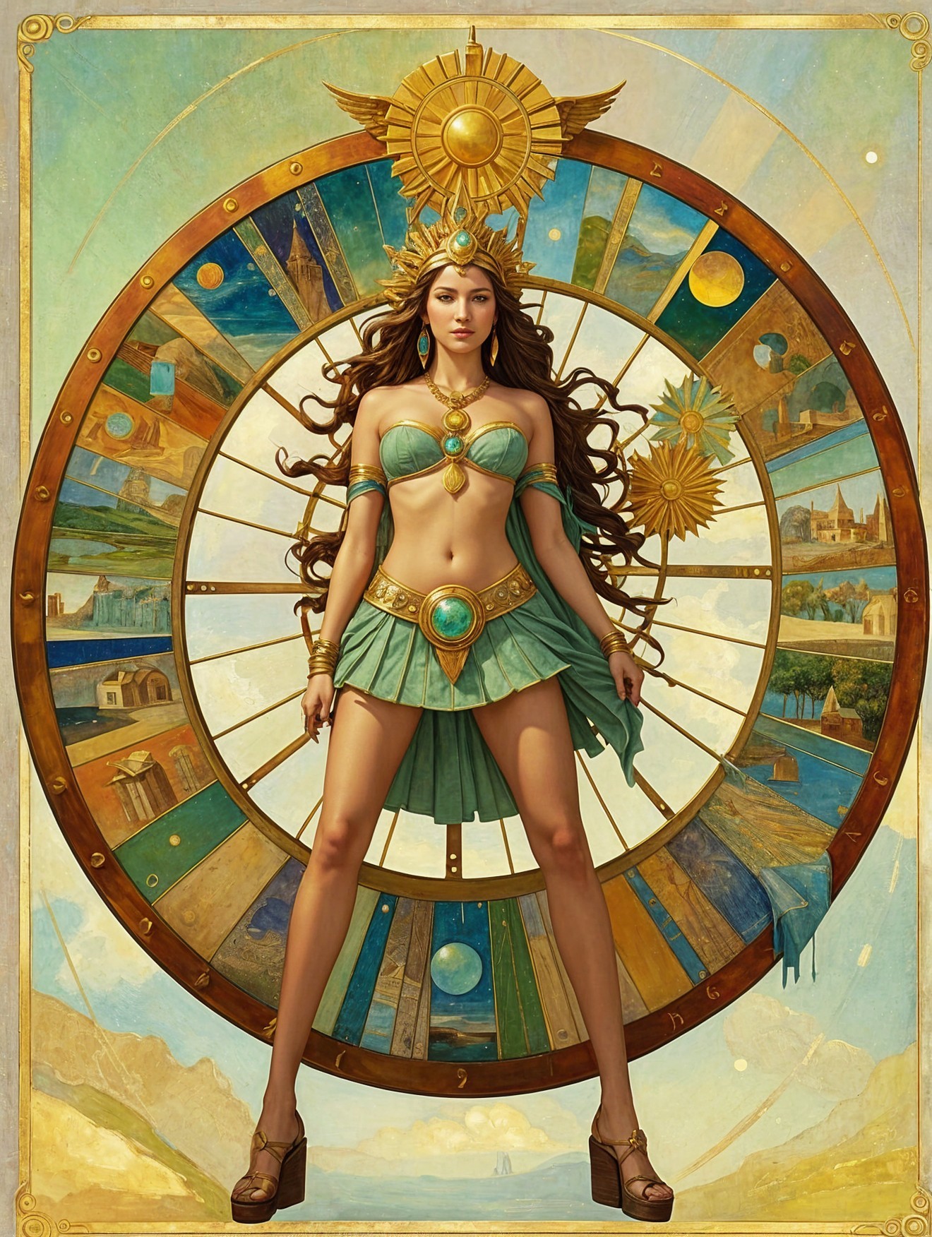 Mythical Figure in Turquoise and Gold Attire