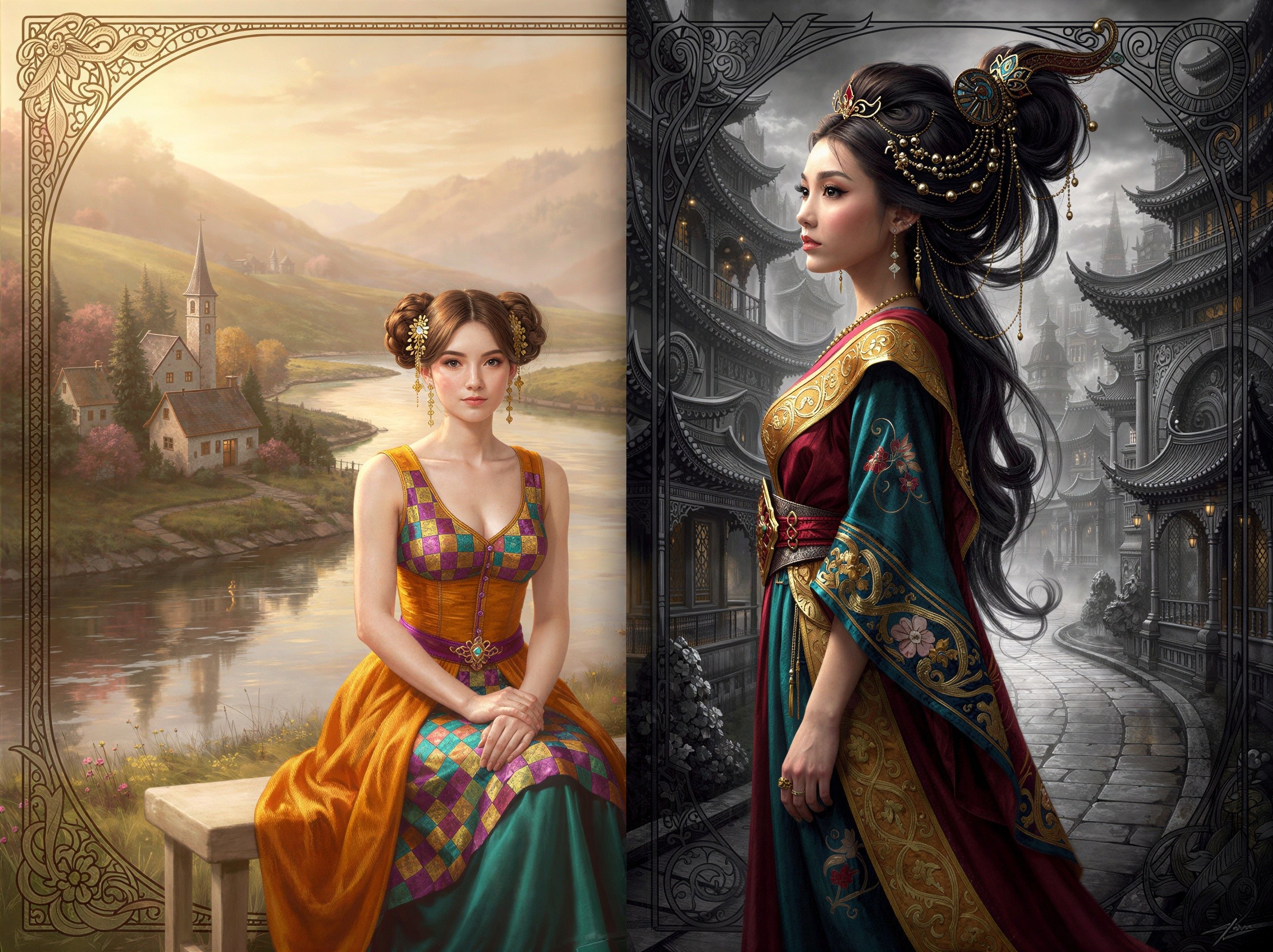 Split Image of Two Women in Distinct Styles and Settings