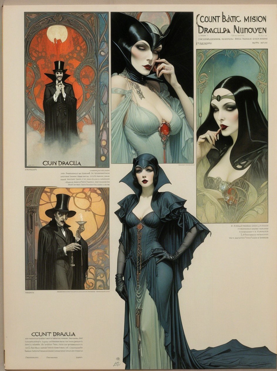 Art Deco Dracula-Themed Poster with Female Vampire