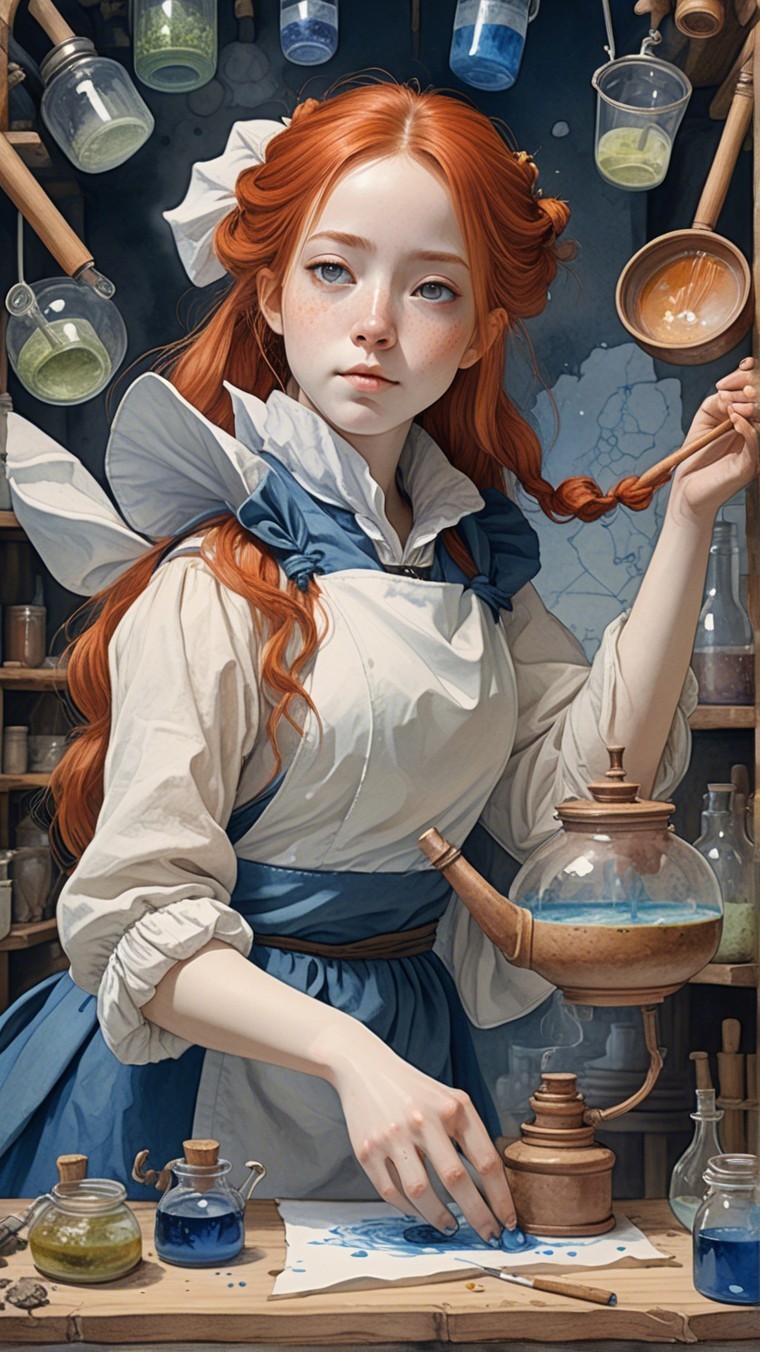 Young woman in laboratory mixing blue substance