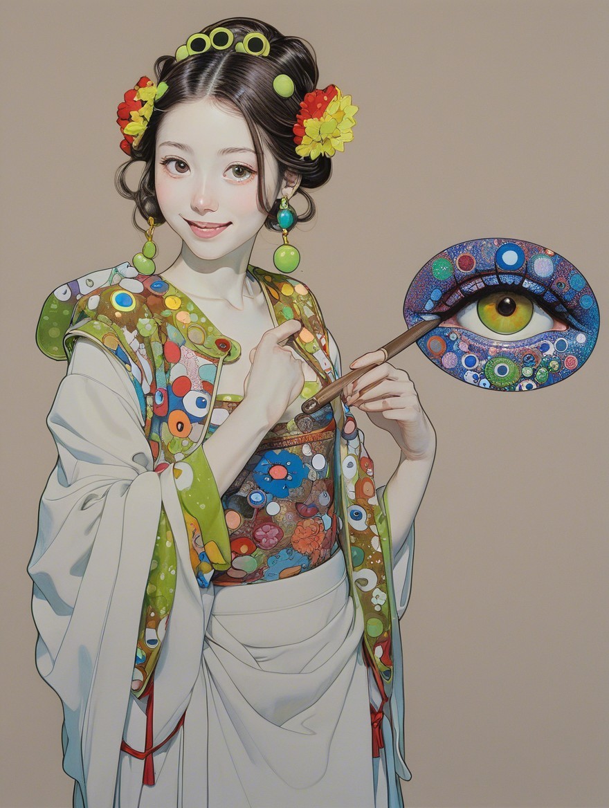 Young Woman in Colorful Traditional Outfit with Fan