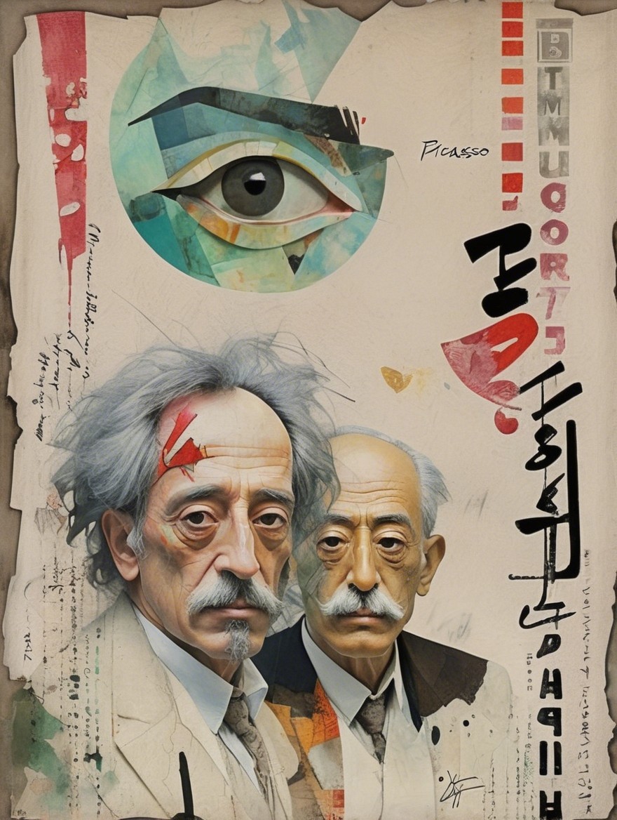 Stylized Figures of Scientists in Abstract Artwork