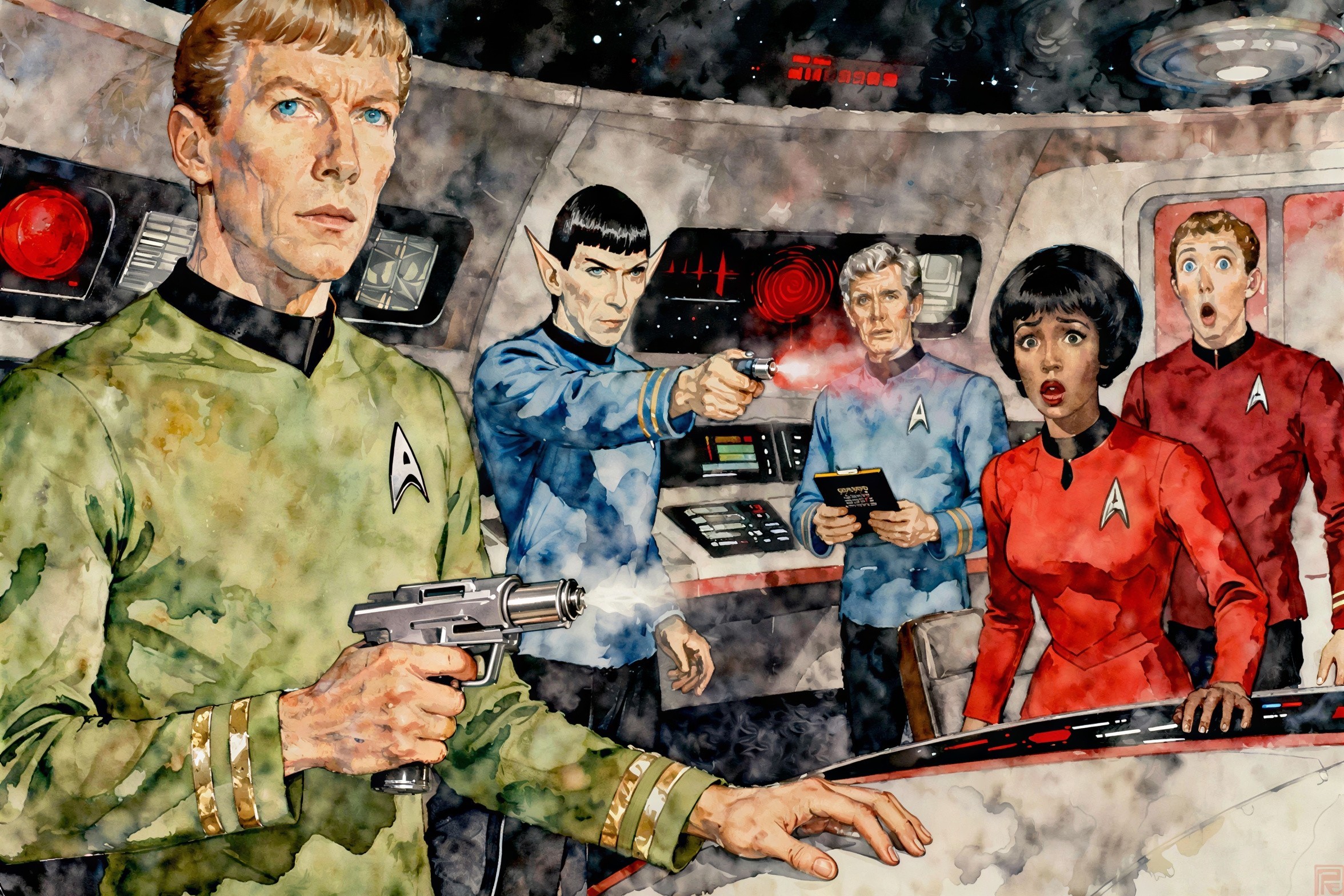 Oil Painting of Star Trek Characters in Action Scene