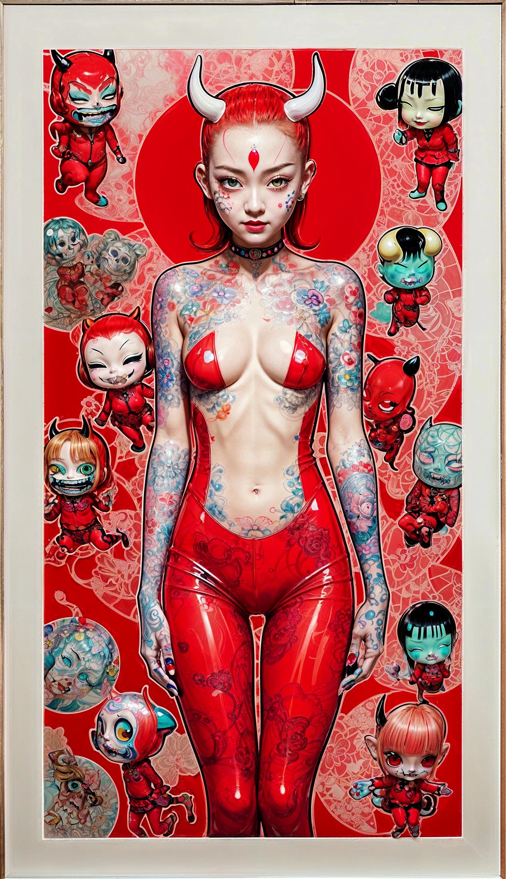 Vibrant Artwork Featuring Central Figure with Red Hair