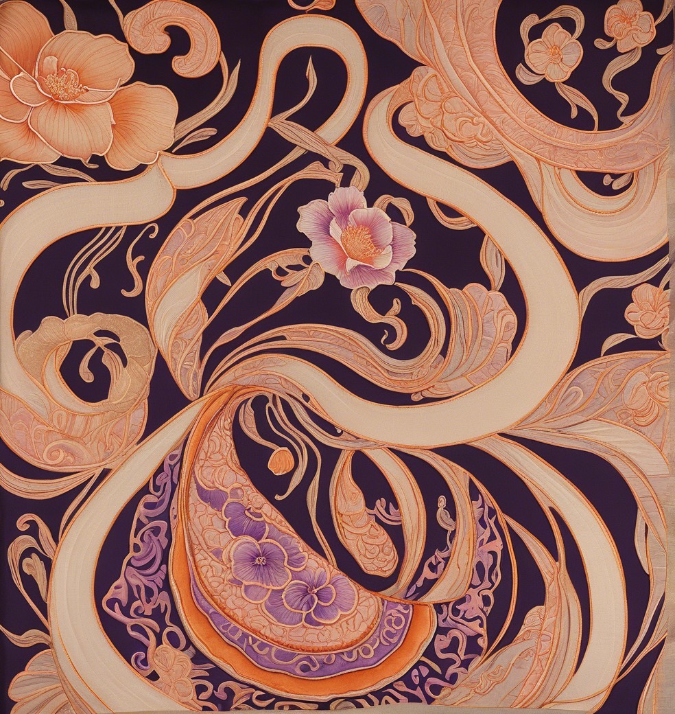 Abstract Design with Pastel Hues and Floral Motifs