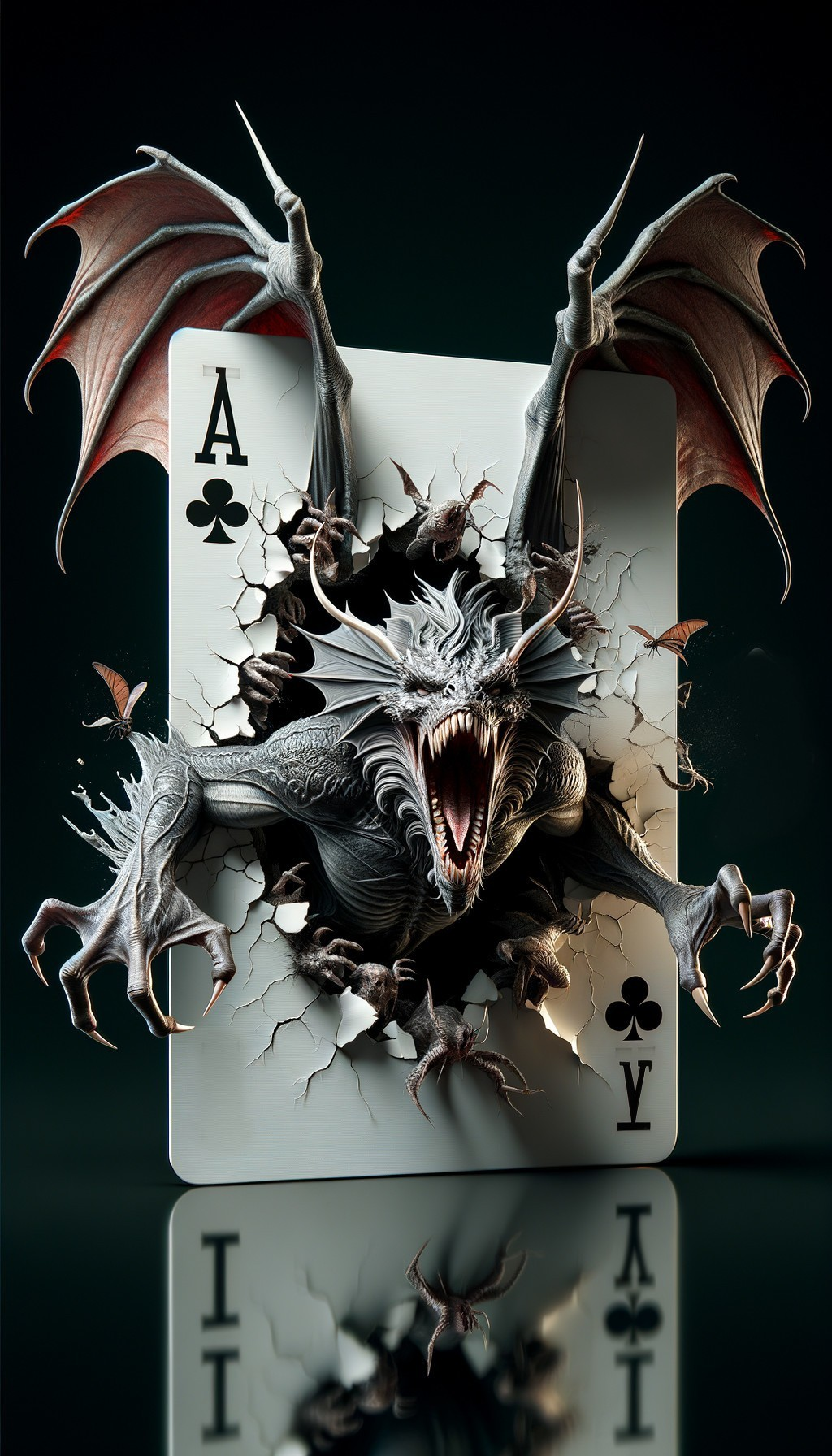 Dragon Creature Emerging from Ace of Spades Card