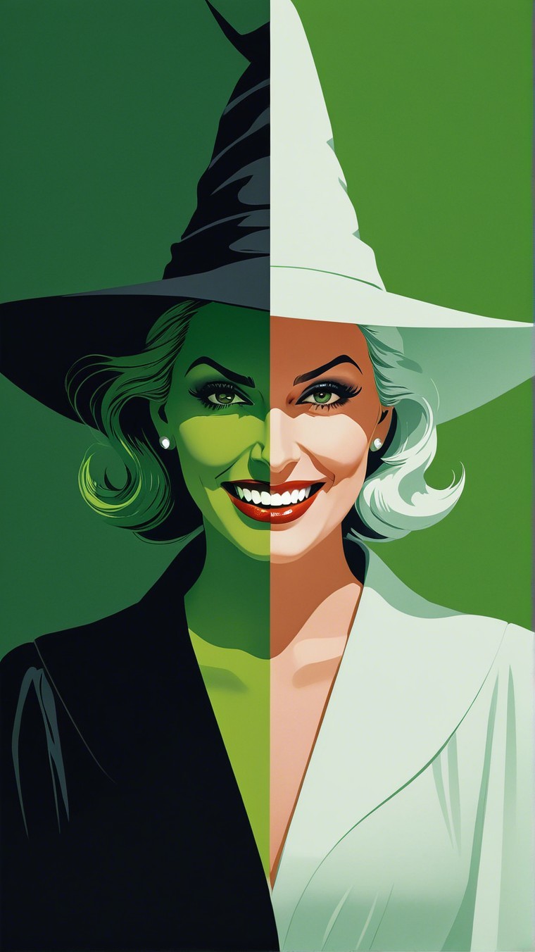 Witch-Themed Split Design Portrait with Bold Colors