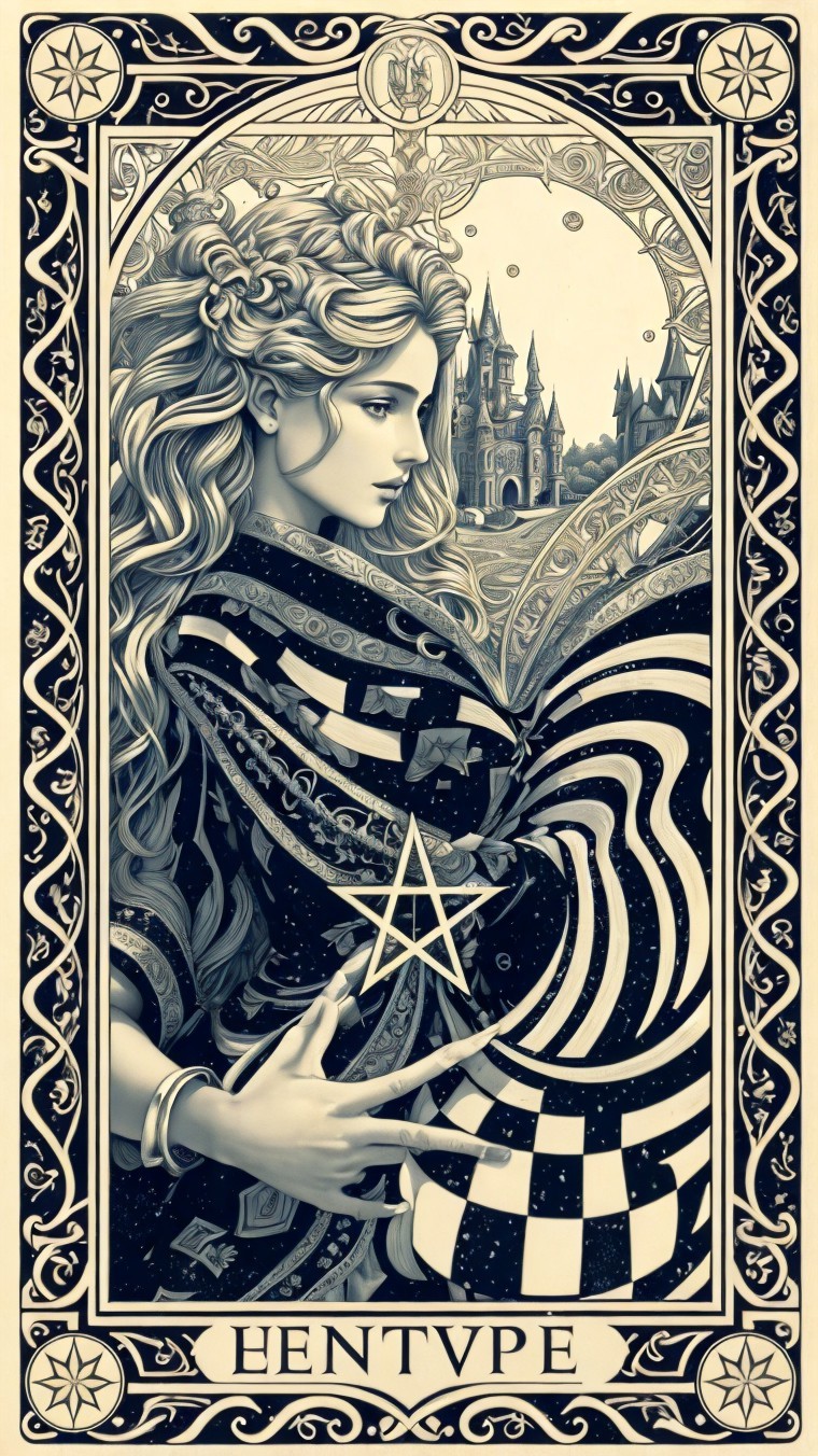 Mystical Woman in Cosmic Landscape with Castle