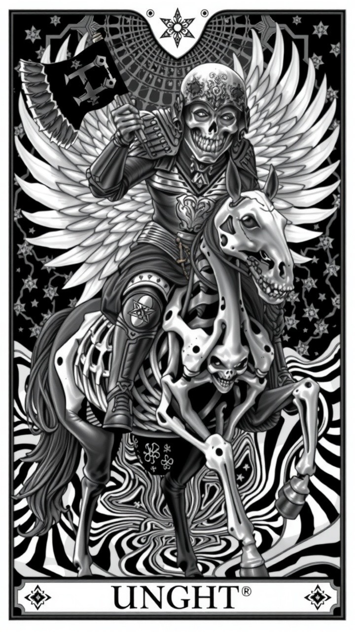 Skeletal Figure and Horse with Intricate Designs