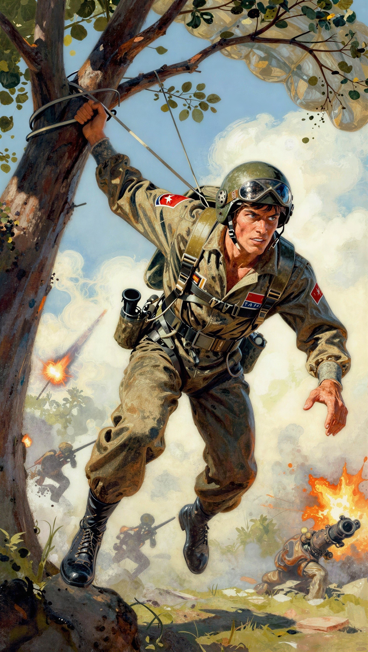 Male Paratrooper in Distress Comic Book Art