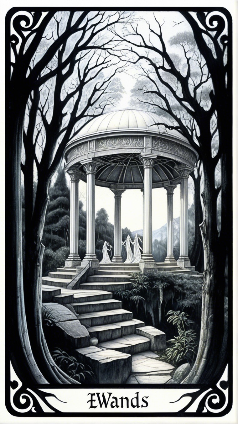 Black-and-white illustration of a gazebo with figures