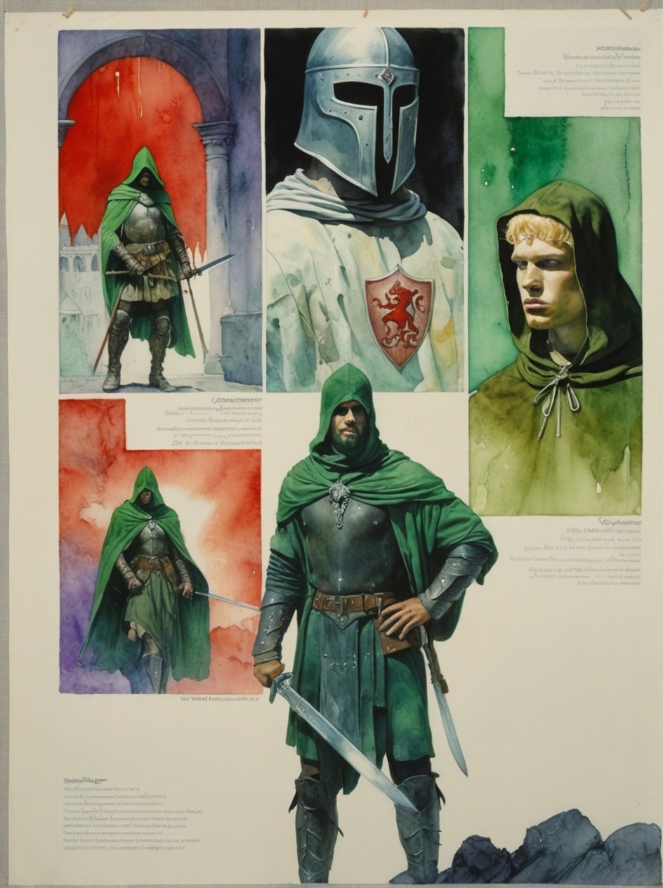 Medieval Warrior Character Sheet in Watercolor and Ink