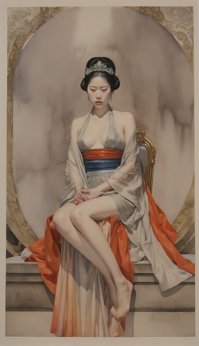 Portrait of a woman in an elegant gown on a chair