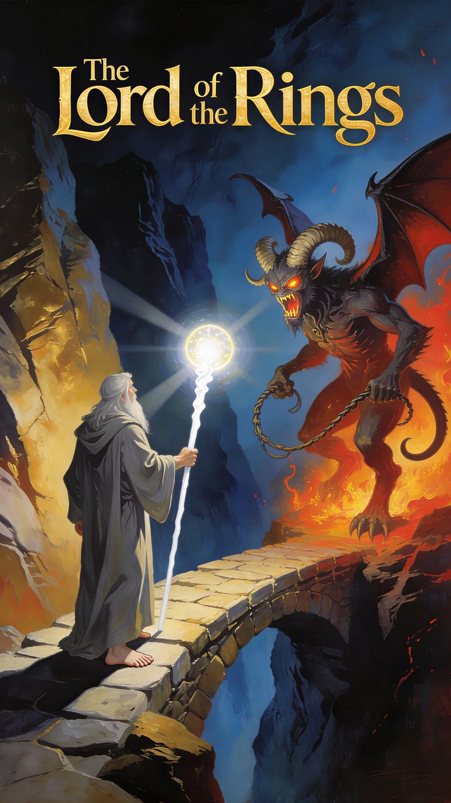 Gandalf and Balrog Battle on Moria Bridge Scene