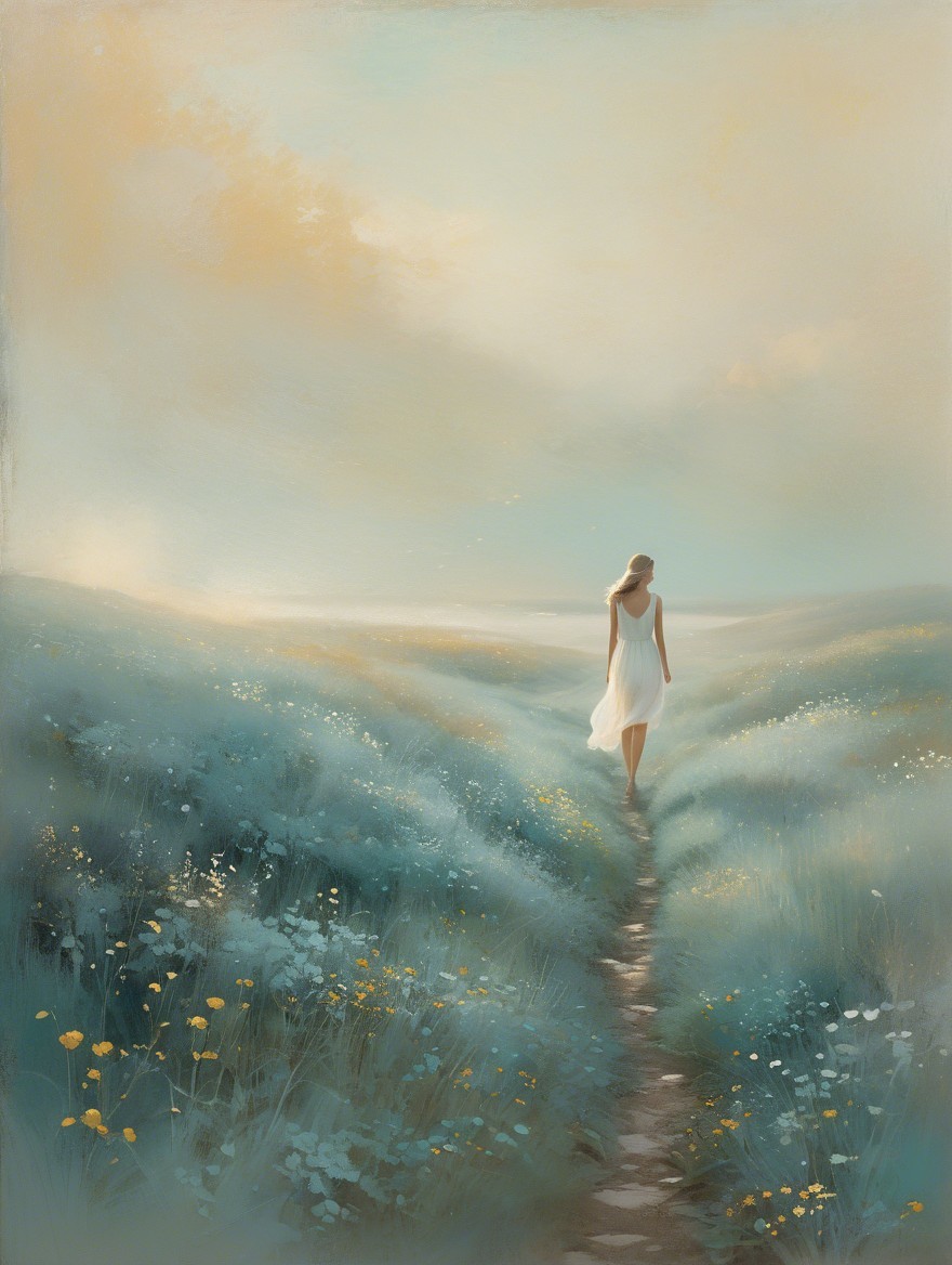 Serene Landscape with Woman on Winding Path