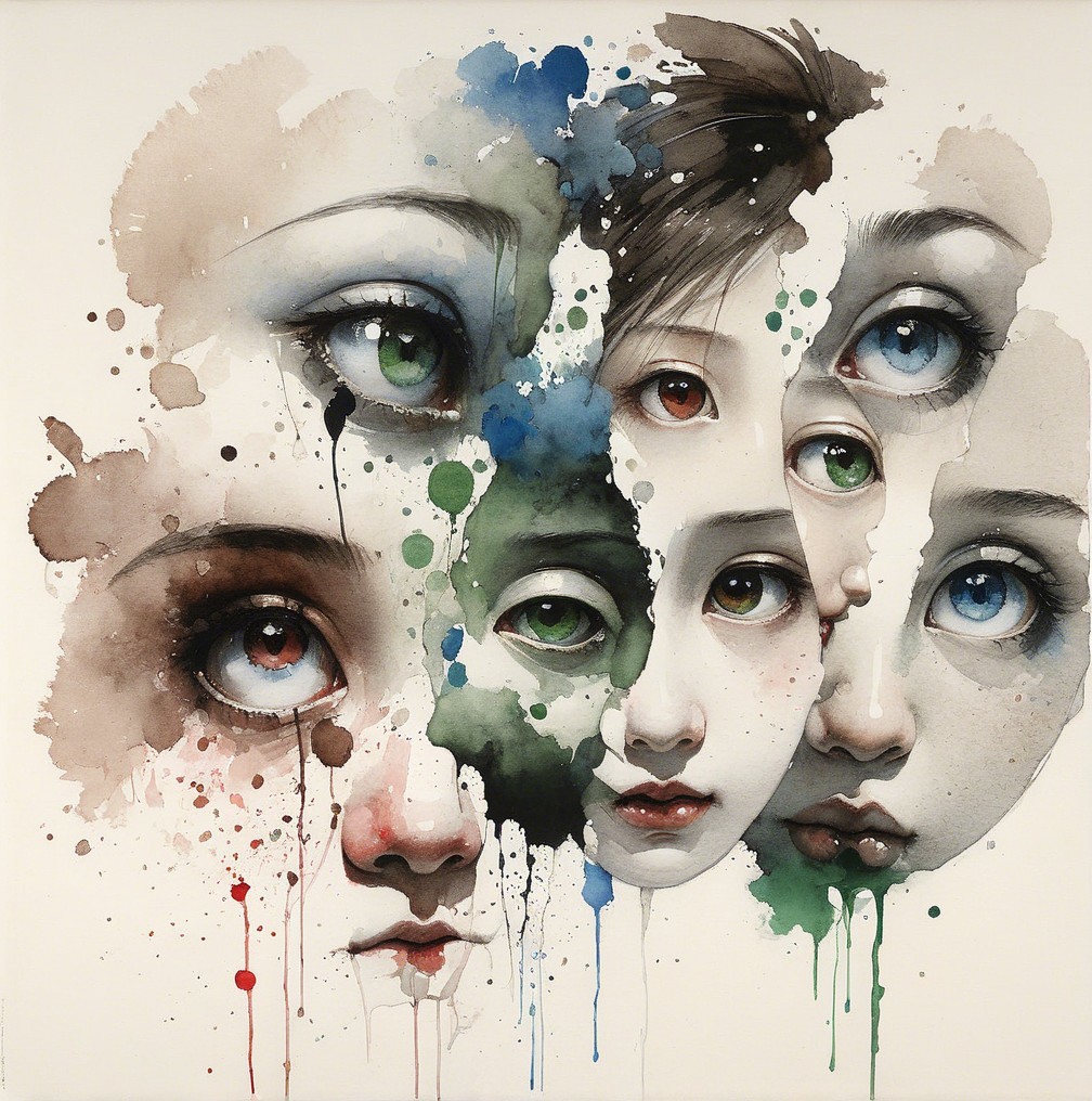 Collage of Faces in Watercolor with Vibrant Colors