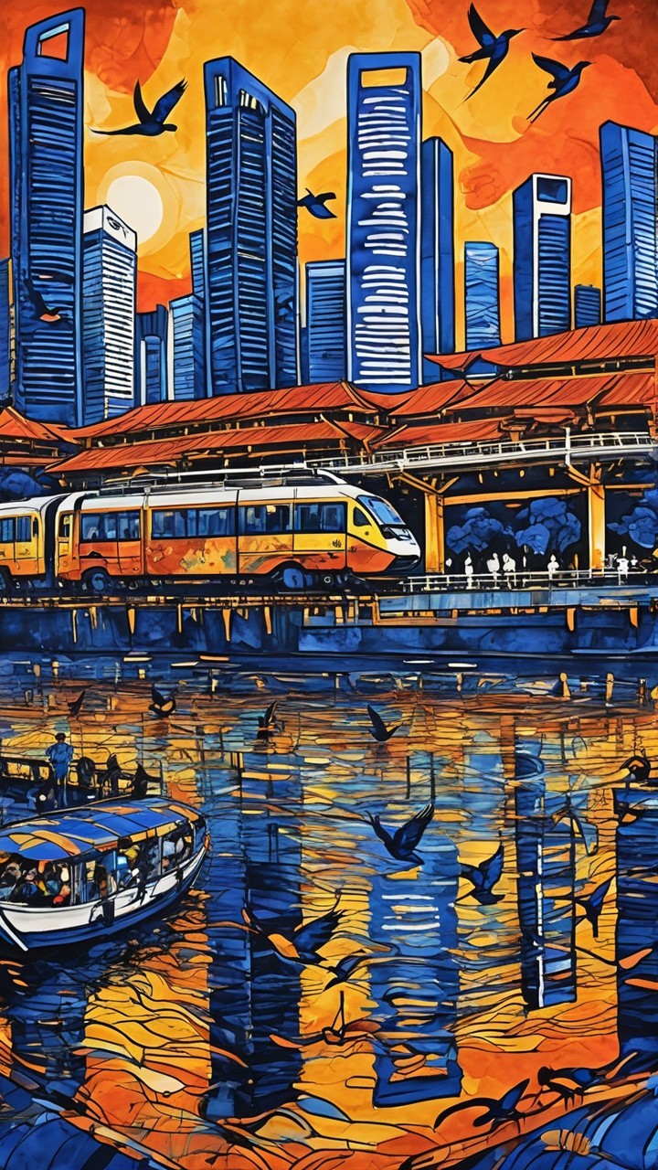 Modern City Skyline at Sunset with Vibrant Colors