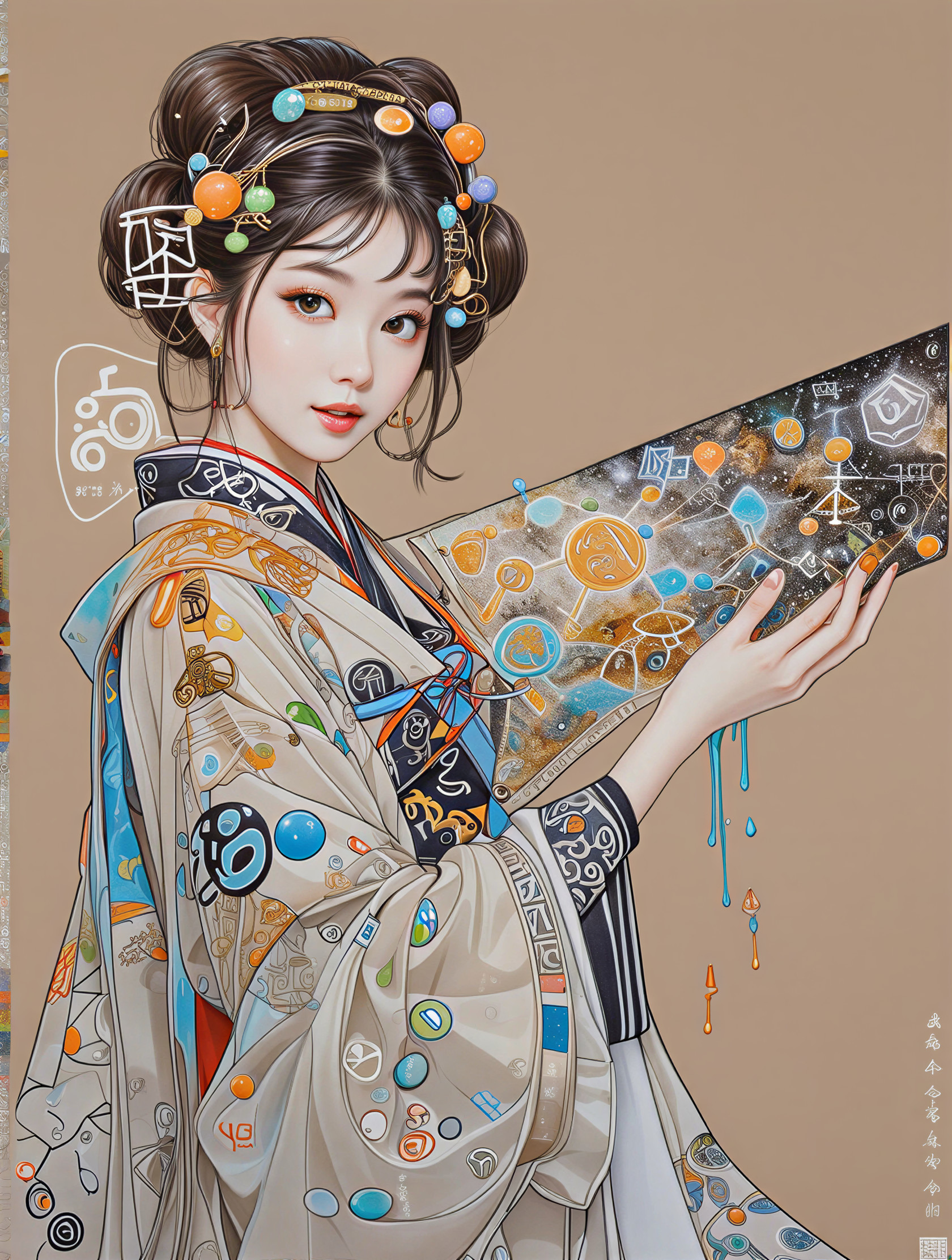 Young Woman in Traditional Outfit with Intricate Fan