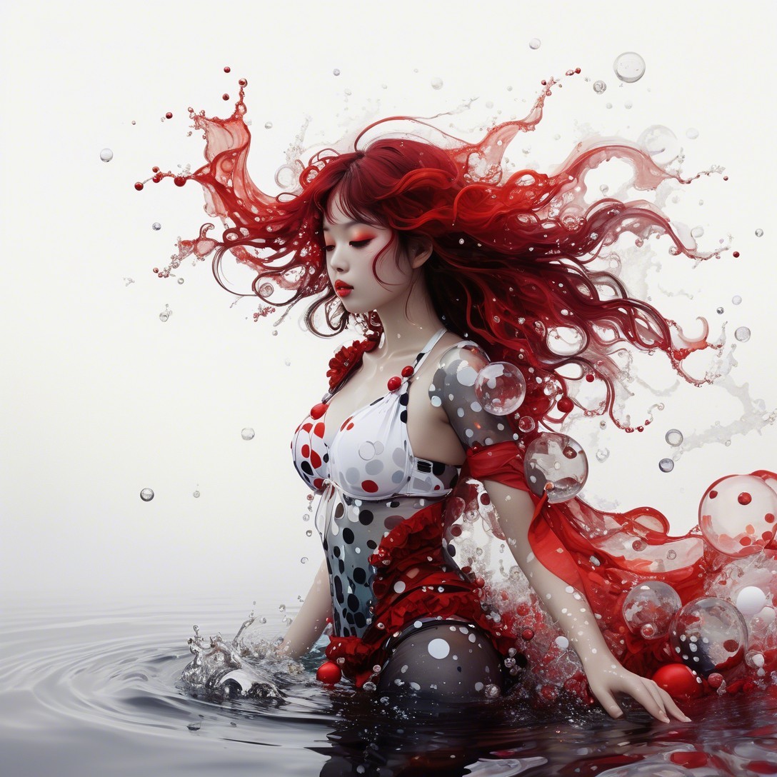 Young woman with red hair in dark water setting
