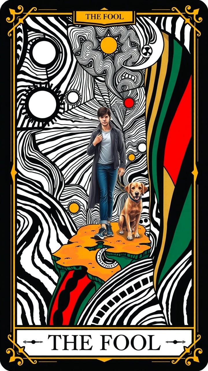 Vibrant Tarot Card Featuring The Fool and Symbolism