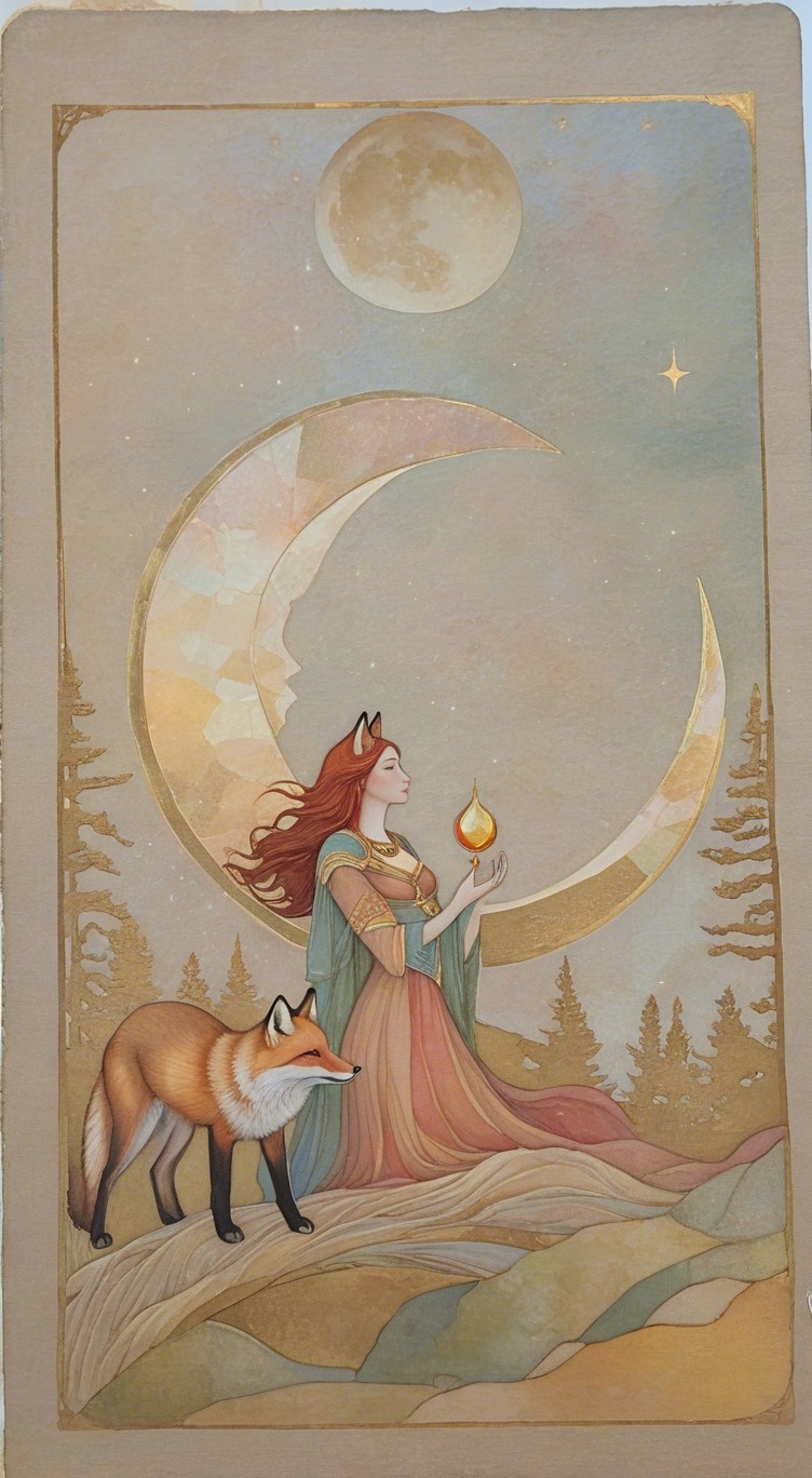 Mystical Woman with Fox Ears in Enchanted Landscape