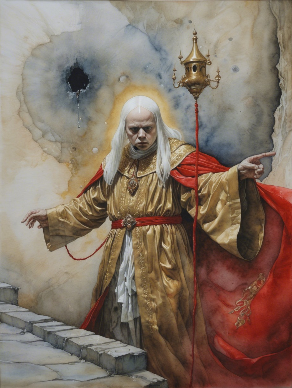 Realistic Watercolor of Ancient Sorcerer in Robes