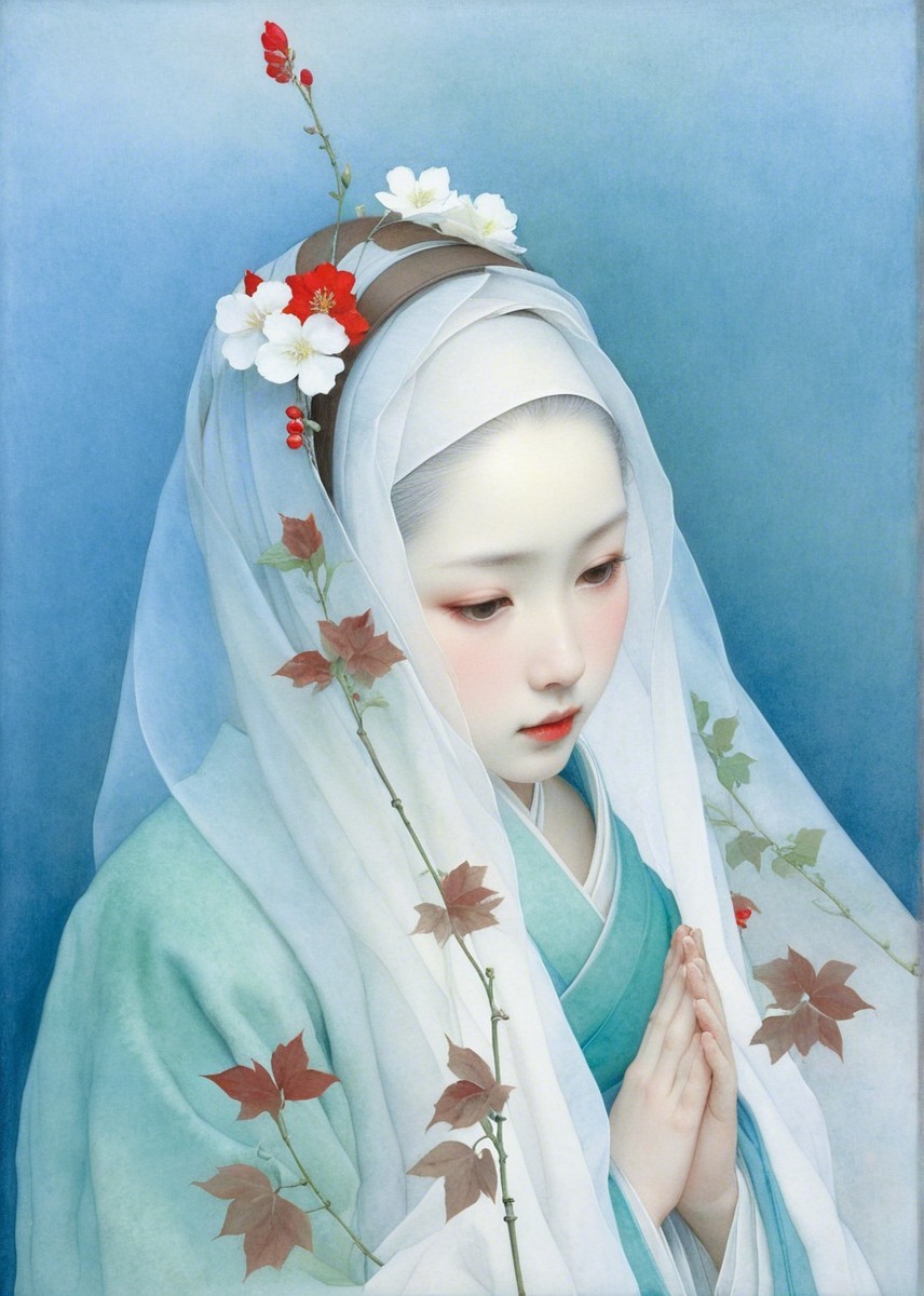 Serene Young Woman in Traditional Attire and Veil