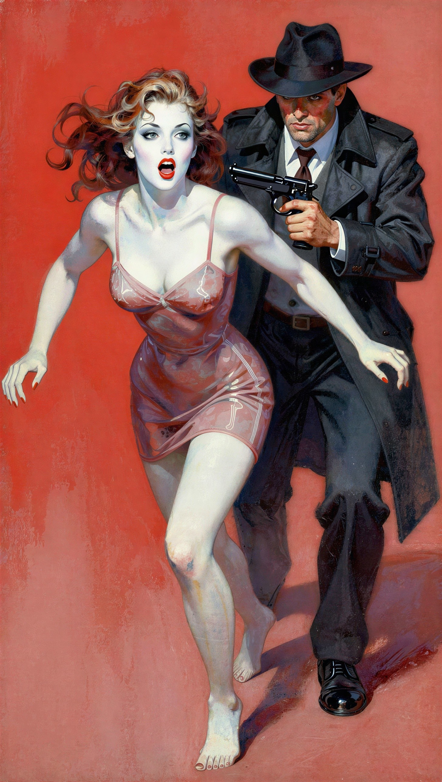 Pulp Novel Illustration of Distressed Woman and Man
