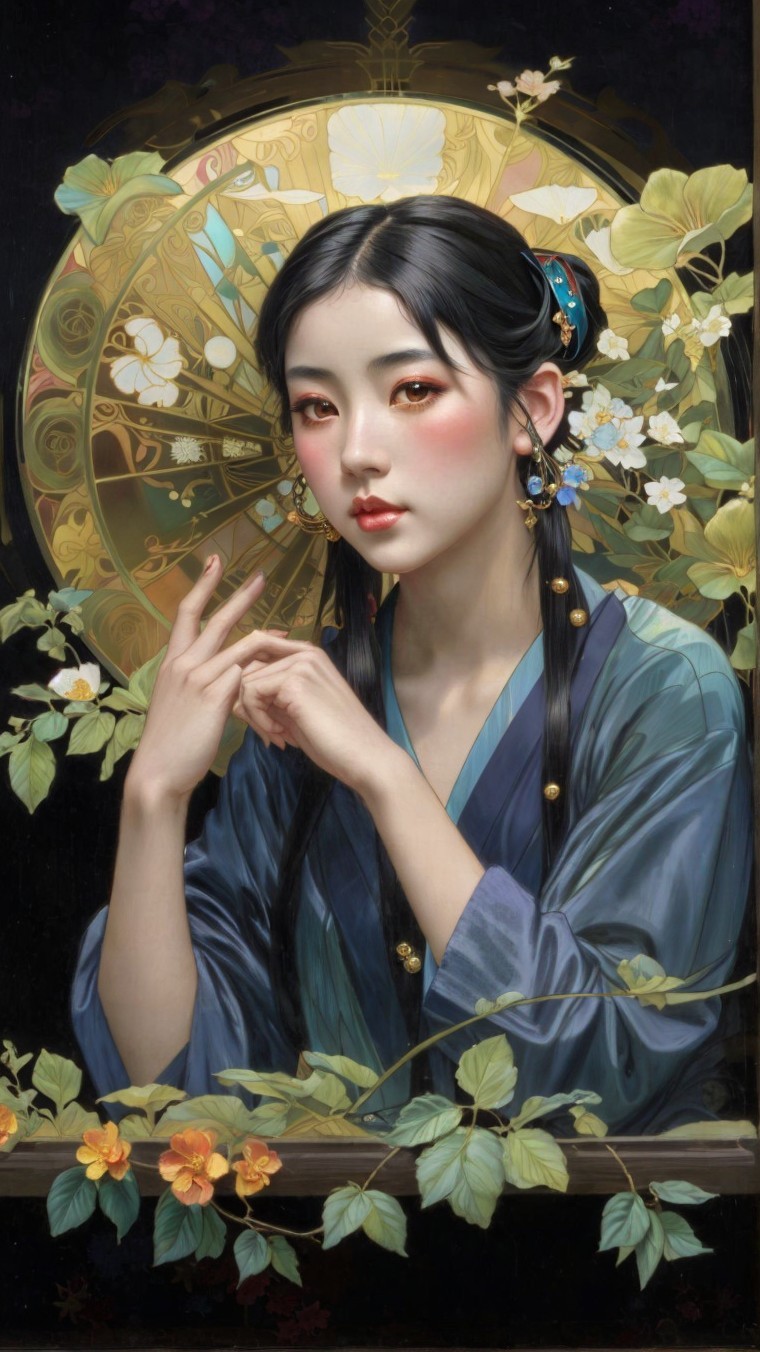 Detailed Portrait of Young Woman in Traditional Attire