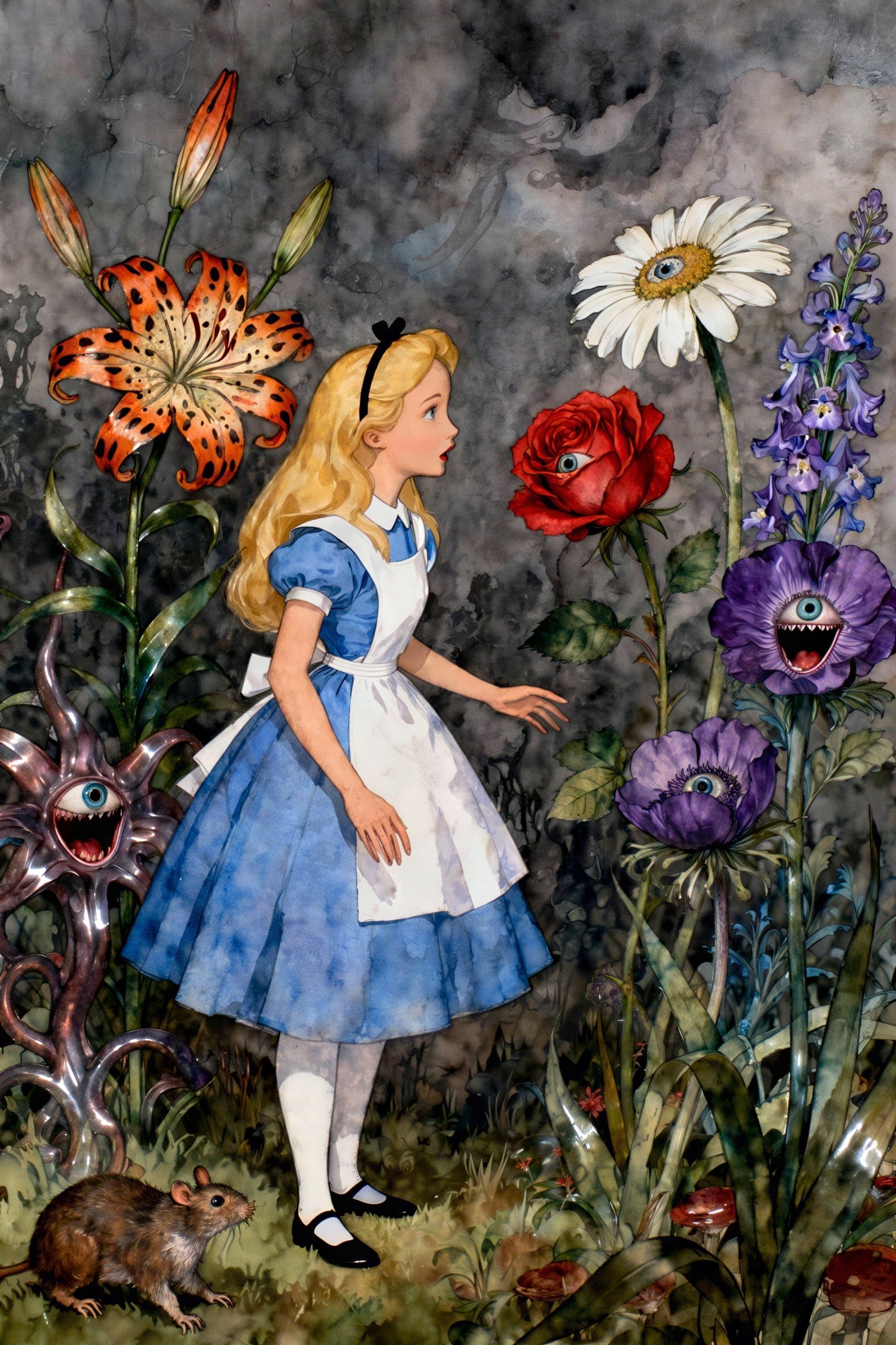 Vibrant Oil Painting of Alice with Surprised Expression