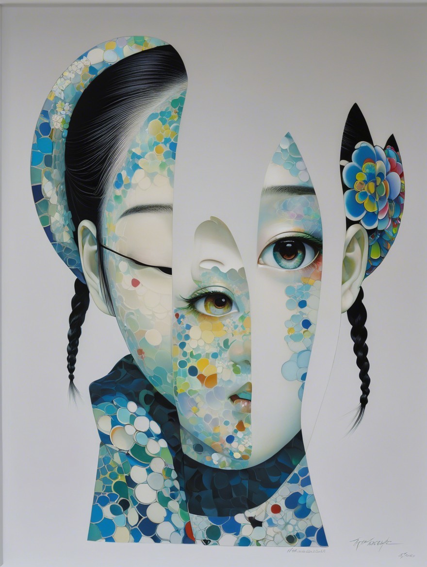 Fragmented Portrait of a Young Girl with Color Layers