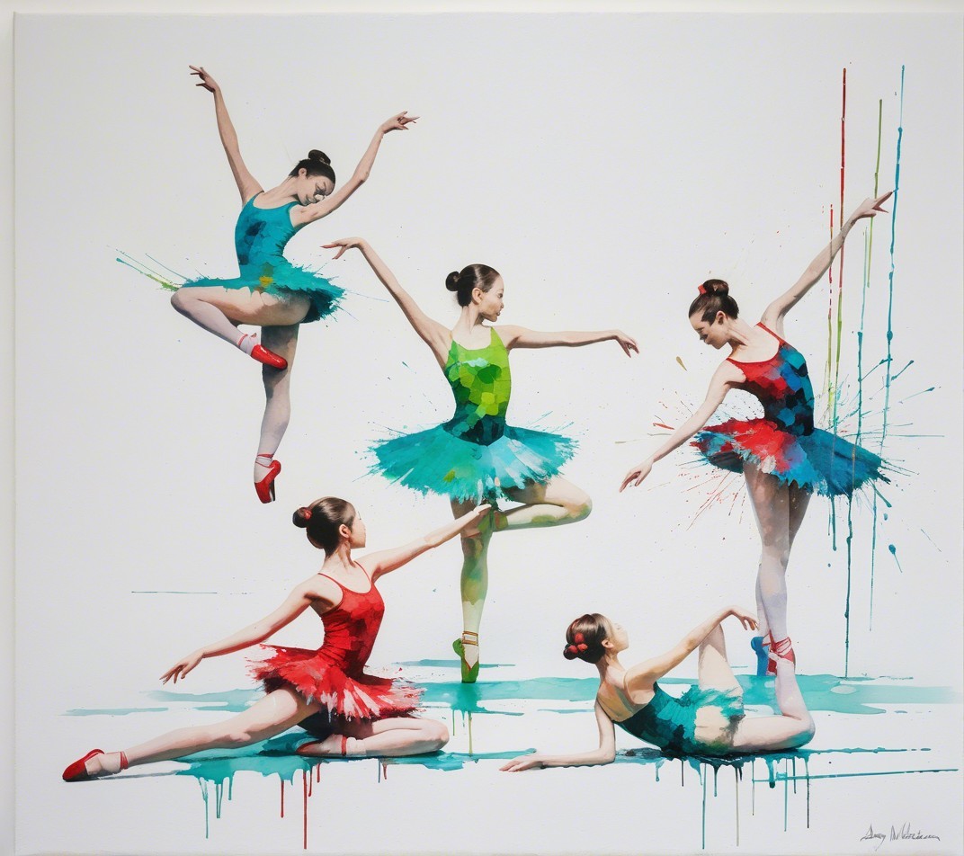 Ballet Dancers in Colorful Tutus with Vibrant Background