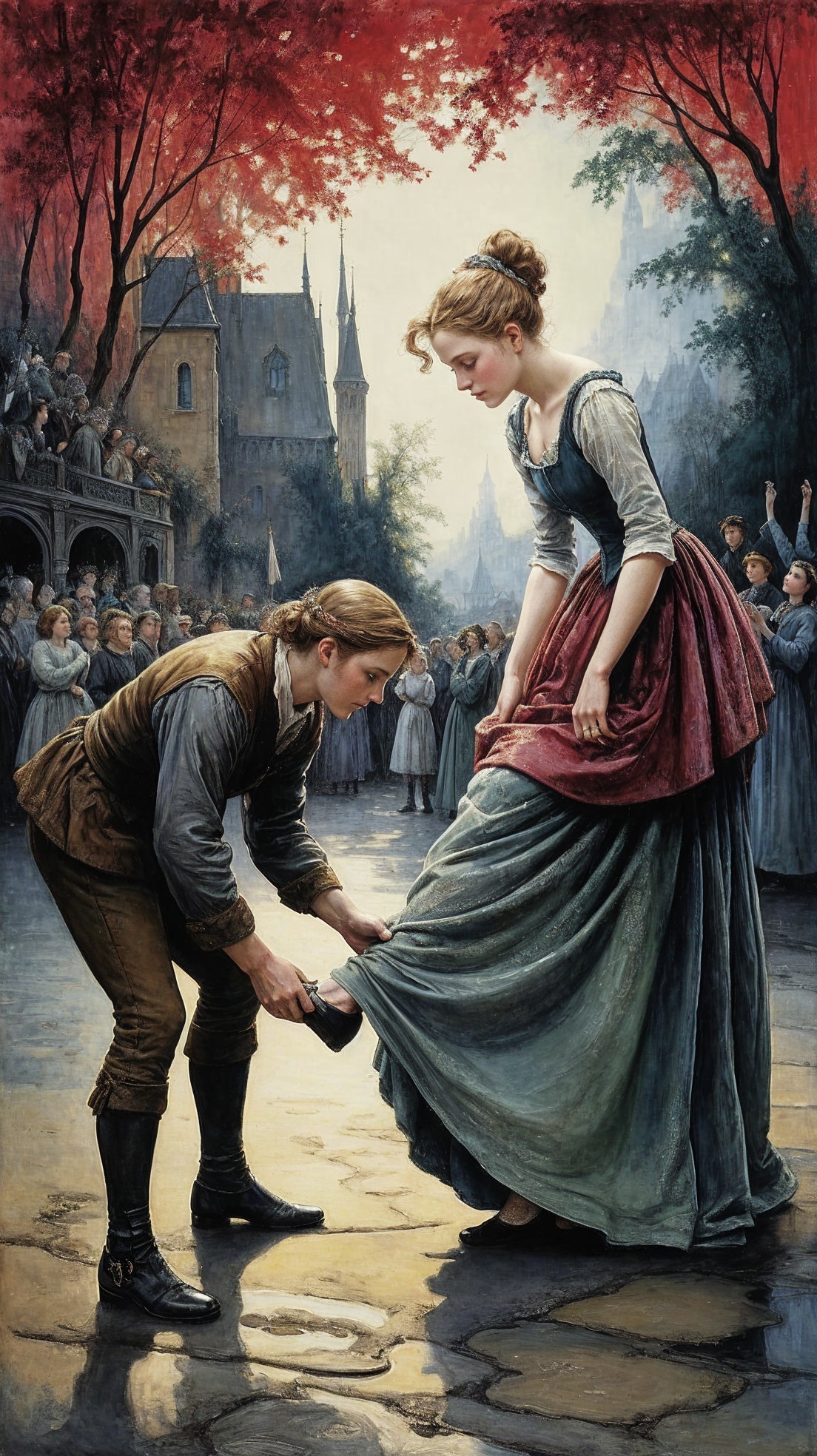 Fairy Tale Scene of a Young Man Assisting a Woman
