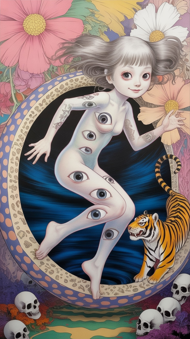 Surreal Illustration of Girl in a Fantastical Landscape