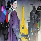 Regal Woman in White Dress with Cape at Night