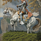 Knight on Horse at Cliff with Dramatic Landscape