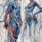 Stylized Figures with Intricate Body Paint Designs