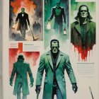 Fantasy Characters in Green Cloaks on a Six-Section Poster