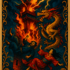 Woman in Red and Black Kimono Surrounded by Nature