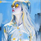 Portrait of a woman in a kimono with sunglasses