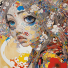 Stylized portrait of a young woman with floral patterns
