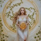 Serene Figure in White Gown in Mystical Landscape