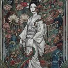 Digital Art Nouveau Painting of a Japanese Geisha