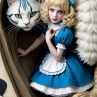 Whimsical Fairy Tale Scene with Girl and Cat Head