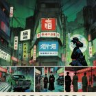 City Street Scene with Biohazard Elements and Ambulance