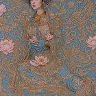 Ornate Kimono with Floral Backdrop and Elegance