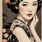 Vintage Portrait of Woman in Blue Cheongsam