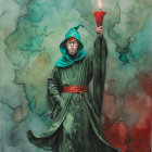 Young Person in Wizard Robe with Stylized Candle
