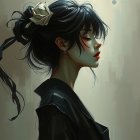 Serene Young Woman in Traditional Attire in Bamboo Forest