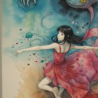 Whimsical Dance Scene with Colorful Abstract Elements